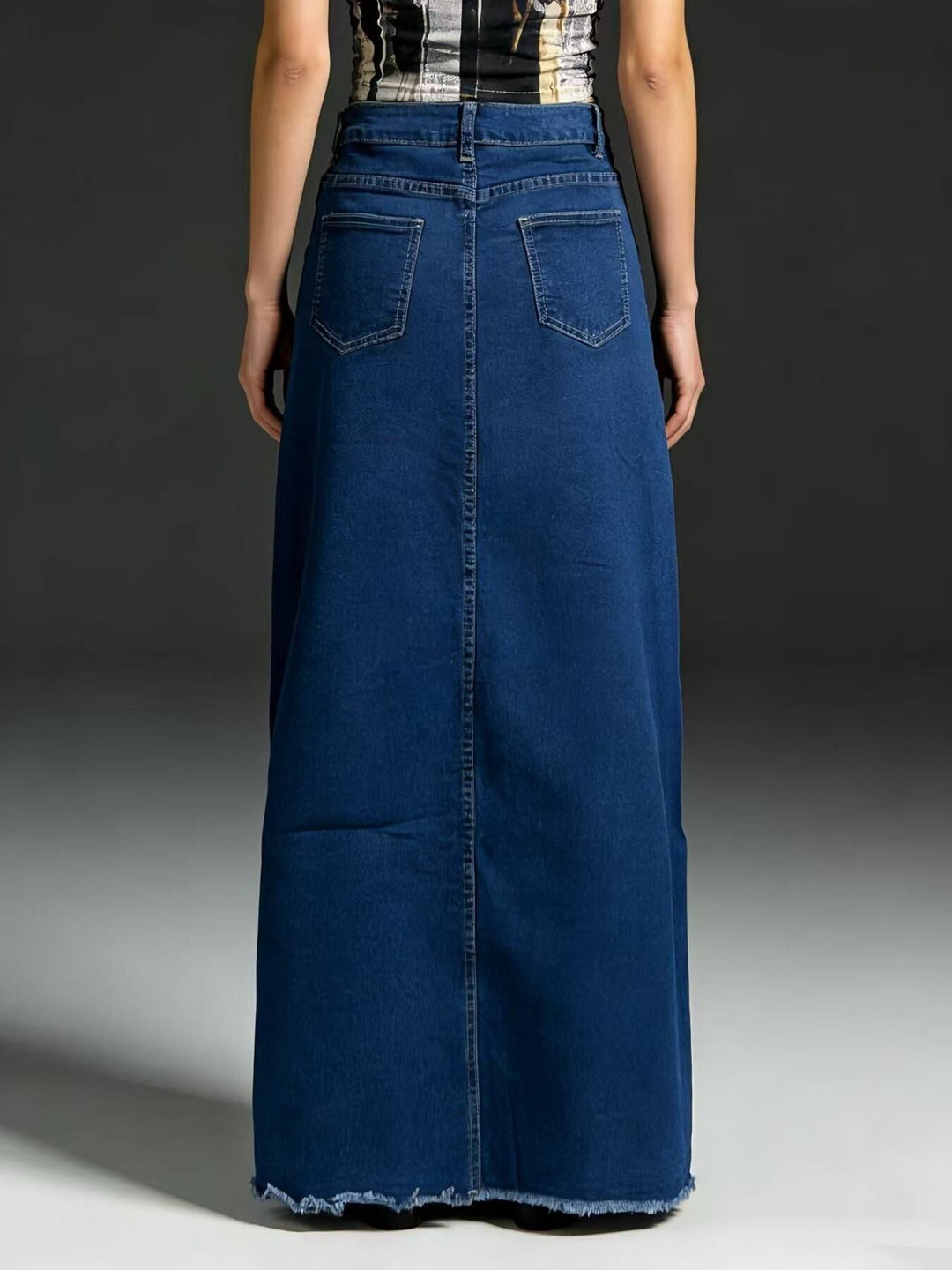 Raw Hem Maxi Denim Skirt
