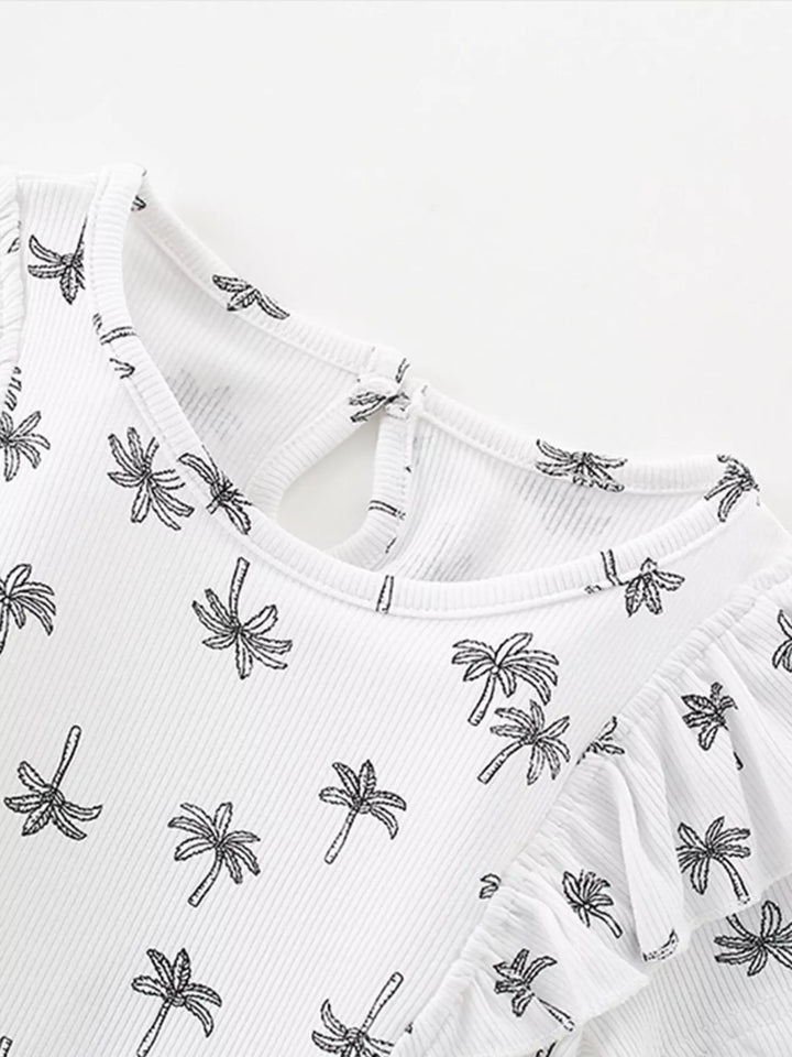 Children's Tropical Print Ruffle Sleeve Top & Shorts Set