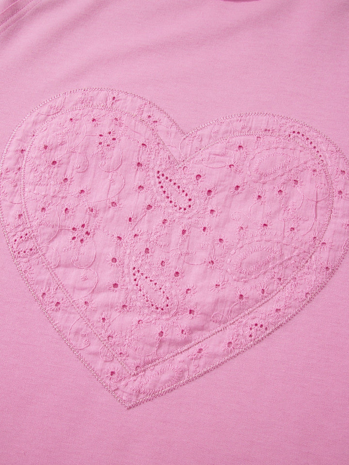 Heart Pattern Long Sleeve Patchwork Top