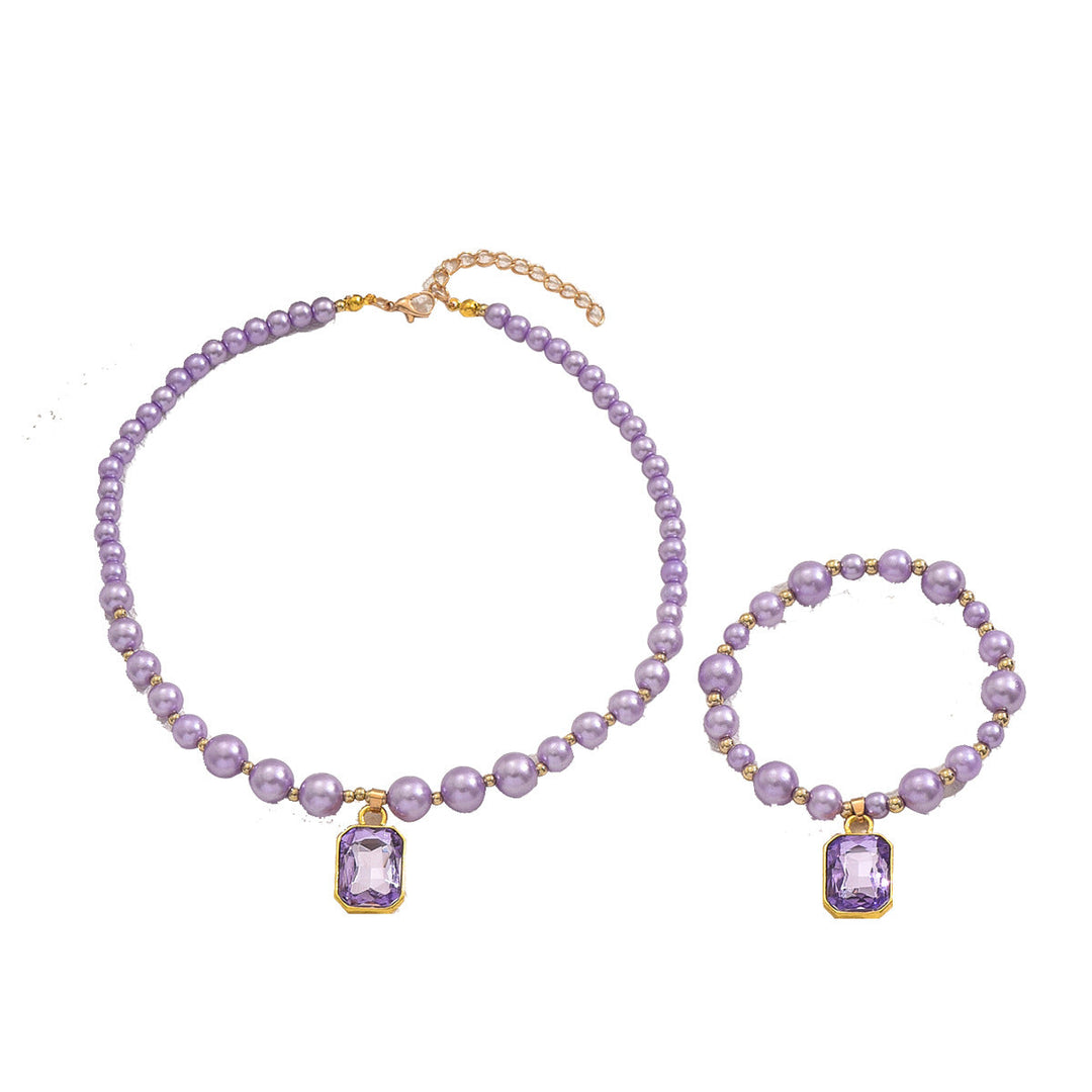 Fashion OL European Style Women Jewelry Set, Niche Rhinestone Inlaid Pendant Pearl Necklace & Matching Bracelet Clavicle Accessories