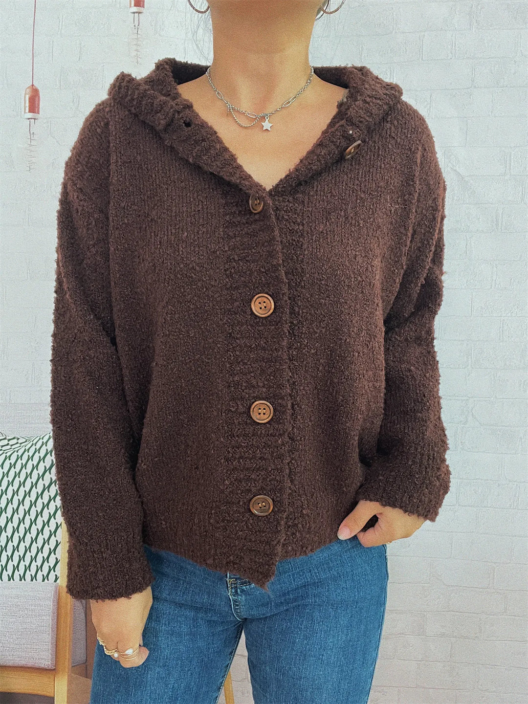 Cozy Button-Up Hooded Cardigan