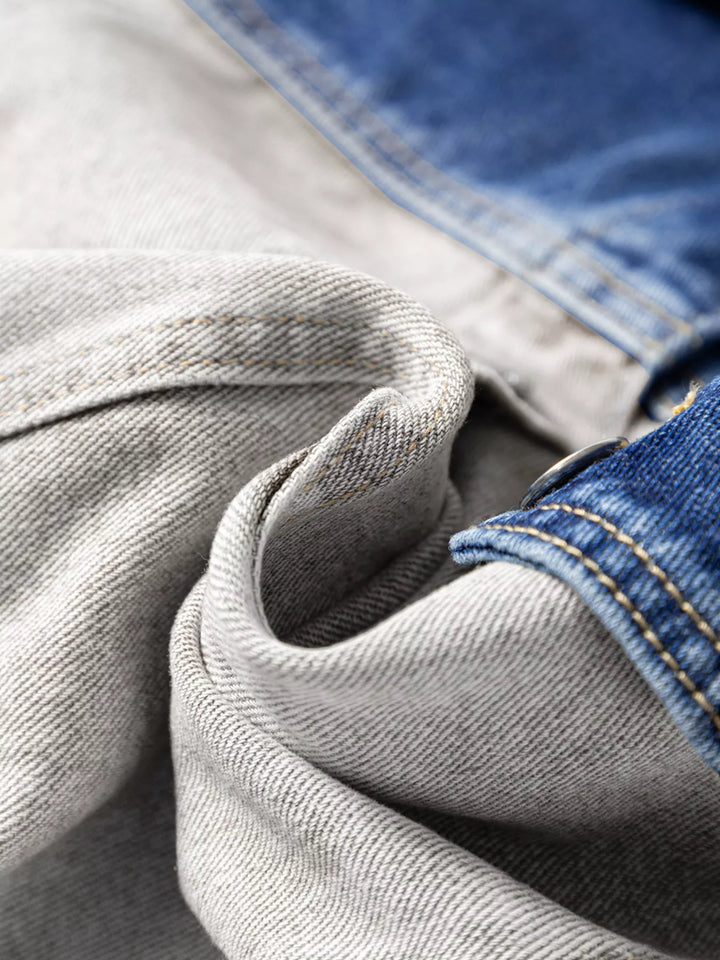 Color Block Patchwork Raw Hem Denim Jacket