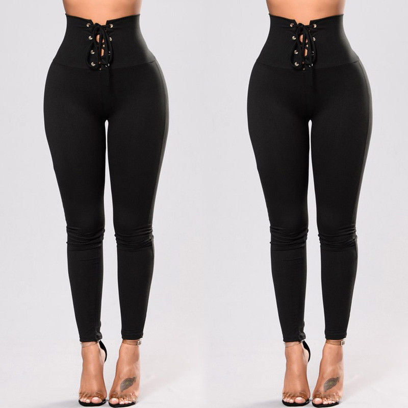 Aliexpress Amazon WISH Womens Sexy rivet yoga pants pants waist tie movement of foreign trade