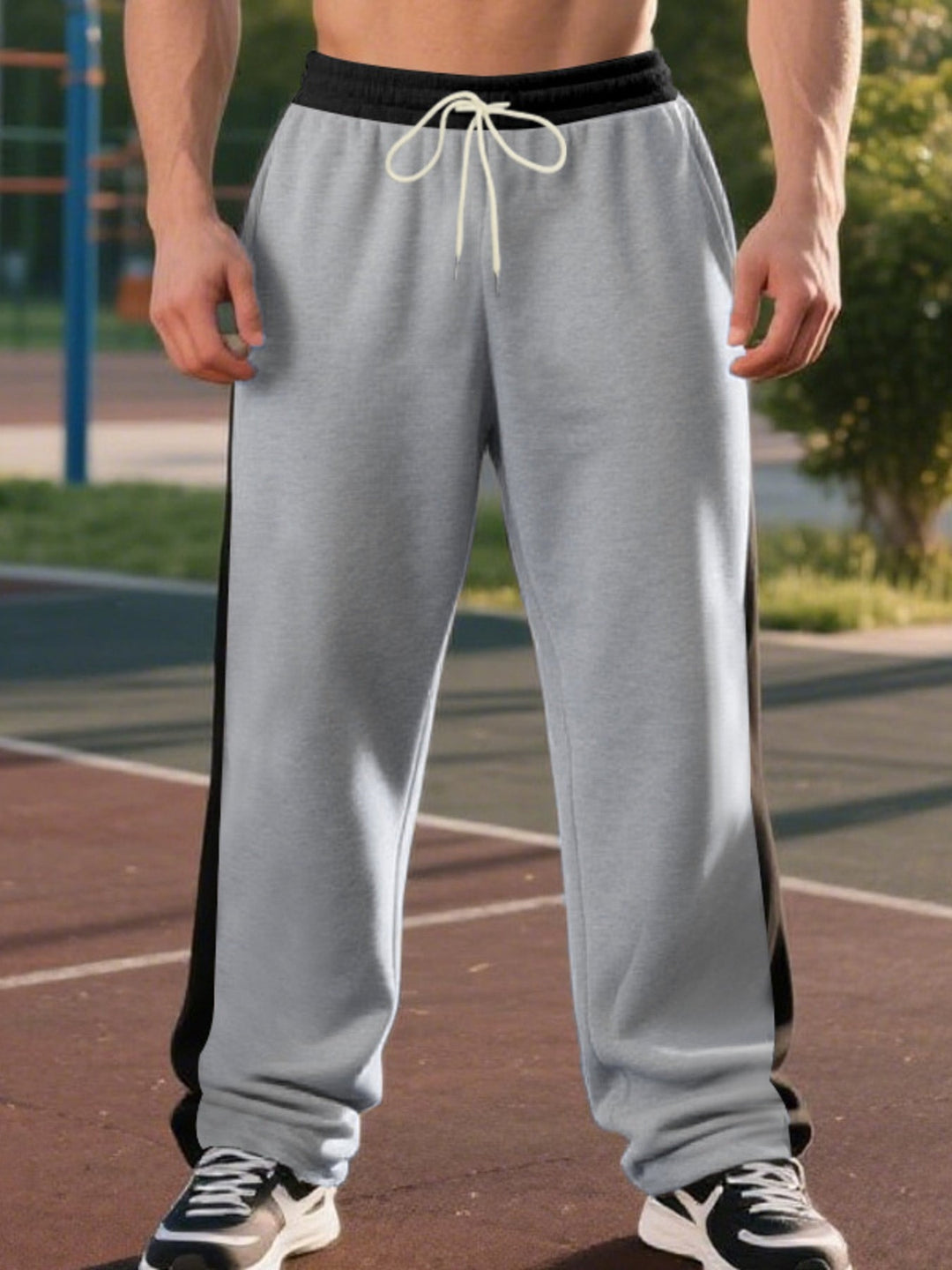 Men's Full Size Side Stripe Wide Leg Pants Plus Size