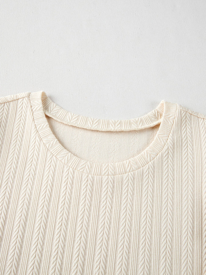 Textured Knit Round Neck Blouse