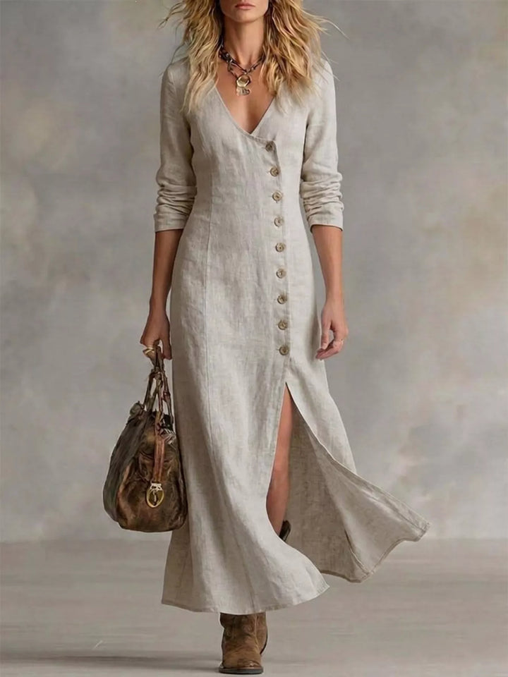 Full Size Button Front Slit Maxi Dress Plus Size