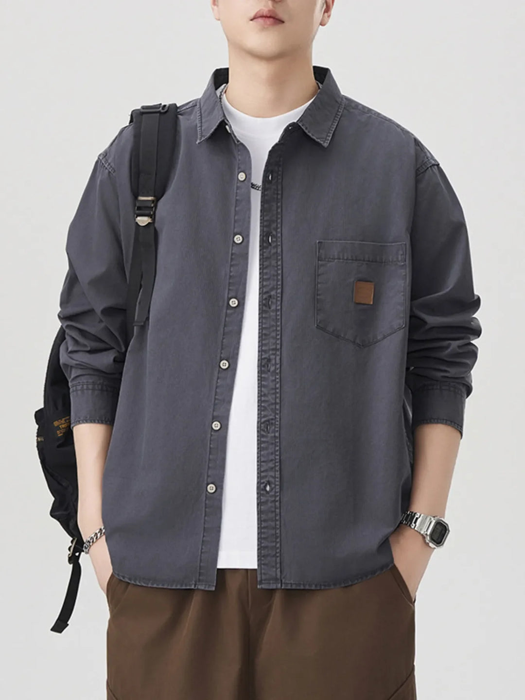 Men's Plus Size Button Up Long Sleeve Shirt