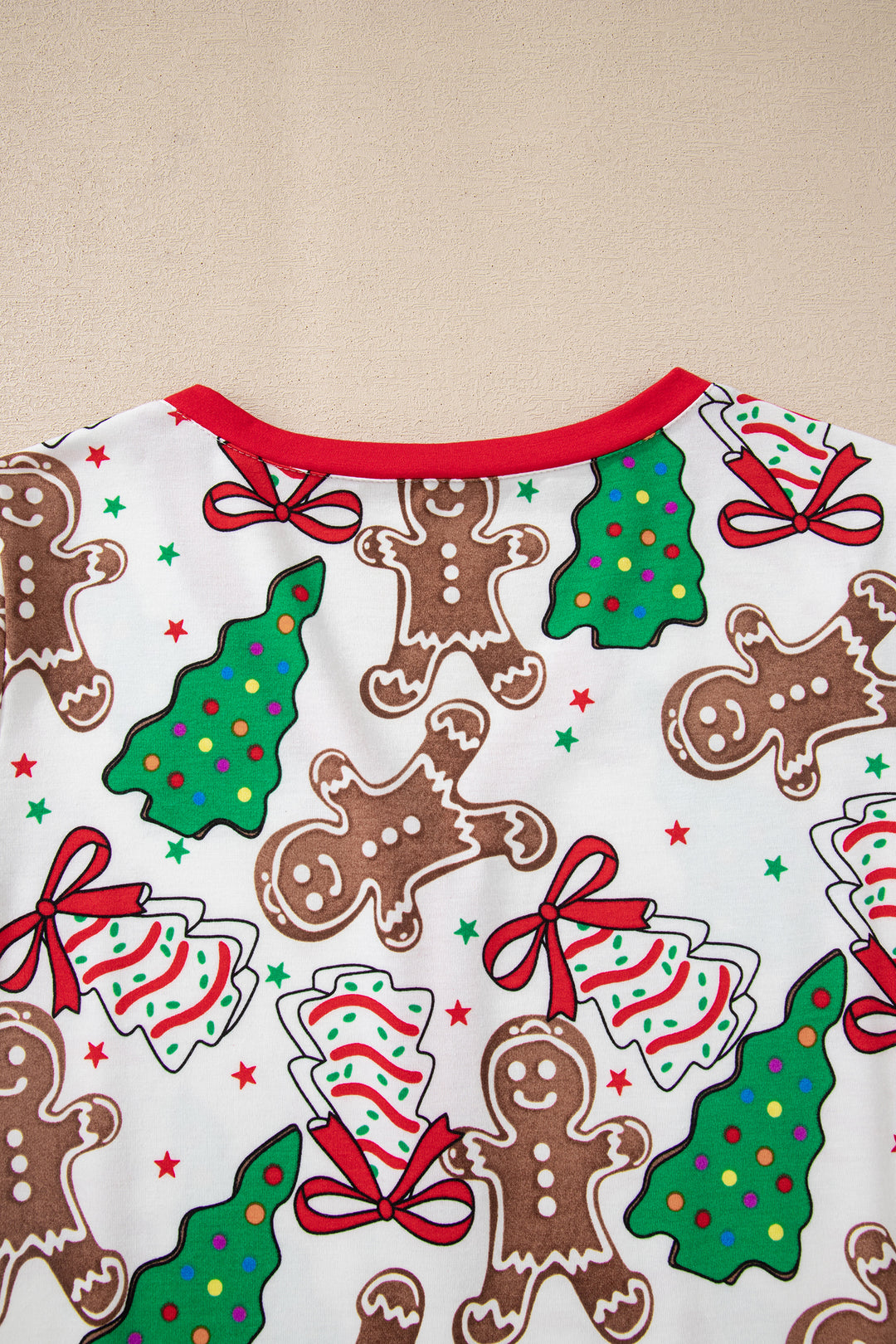 White Christmas Pattern Button V Neck Pullover Drawstring Pants 2pcs Lounge Set