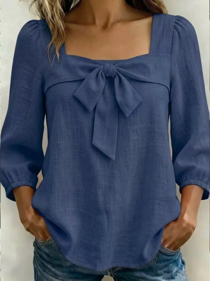 Full Size Bow Front Square Neck Blouse Plus Size