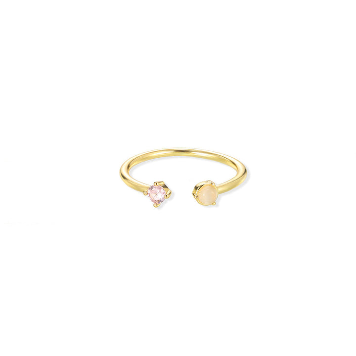 European And American Light-luxury 2-color Birthstone Peach-heart Zircon Stainless Steel 18K Gold-plated Womens Ring