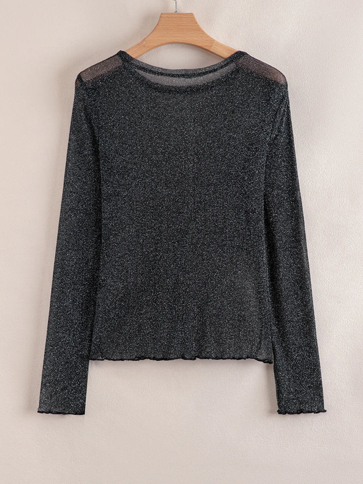 Metallic Glitter Mesh Long Sleeve Top