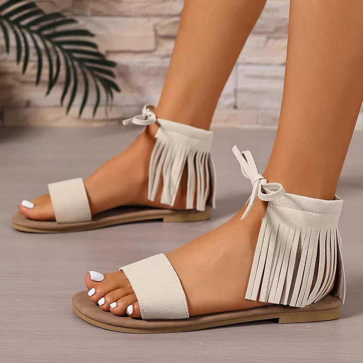 Fringe Ankle Flat Sandals