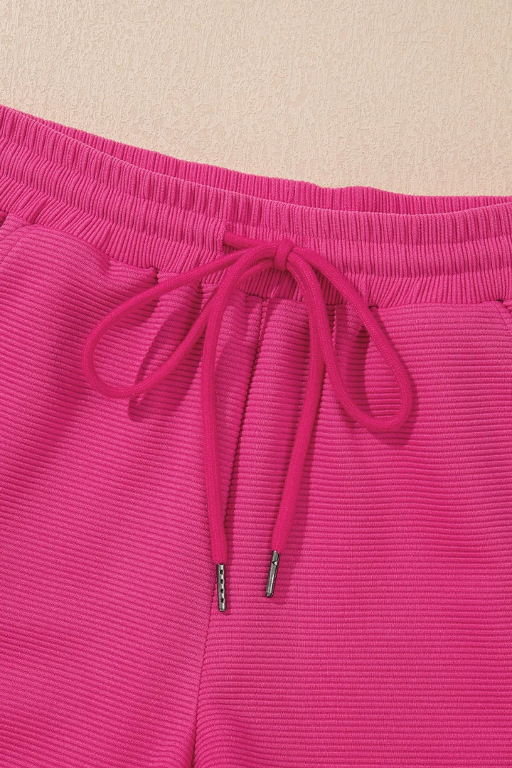 Striped Detail Flutter Sleeve Zipped Collar Top and Short Set