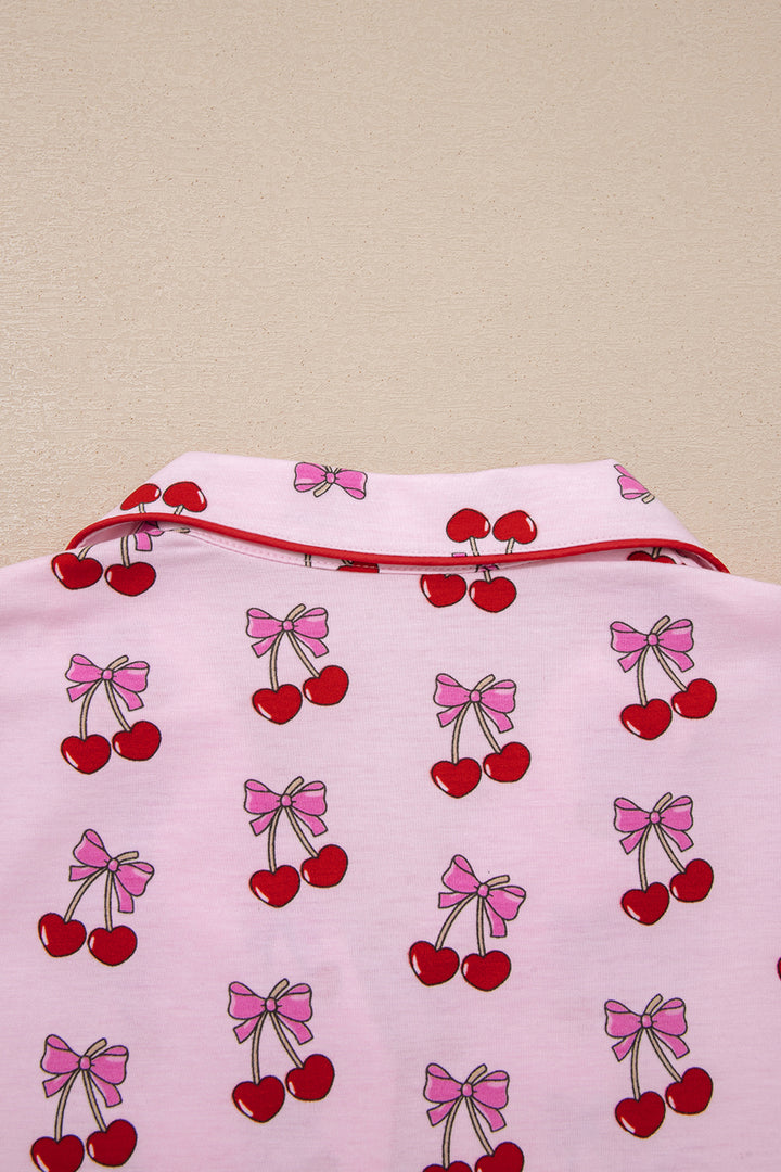 Pink Cherry/Bow Print Short Pajama Set