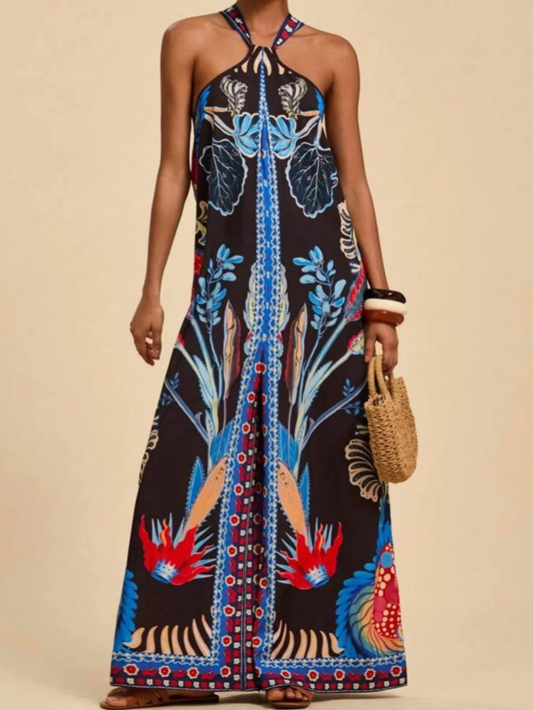 Printed Halter Wide-Leg Jumpsuit