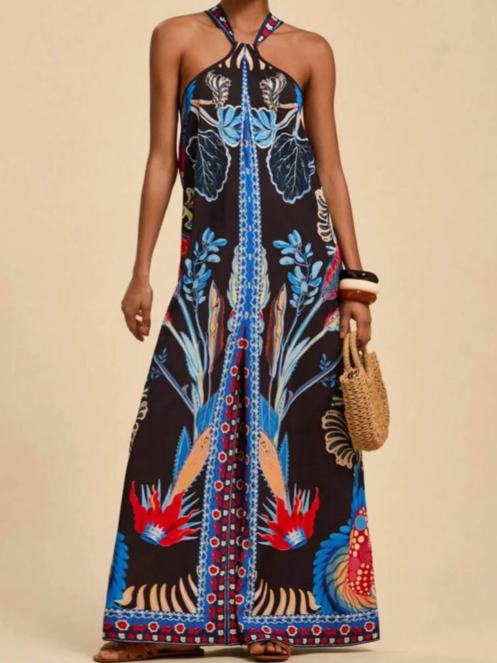 Printed Halter Wide-Leg Jumpsuit