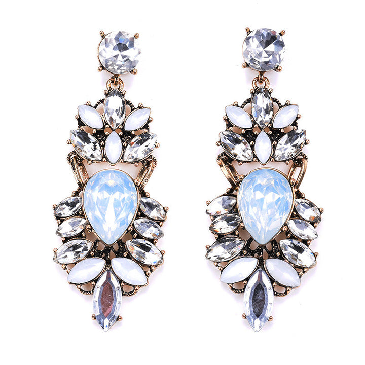 Ornament Exaggerating Earrings Retro Alloy Trendy Earrings Geometric Abstract Diamond Embedded Long Earrings