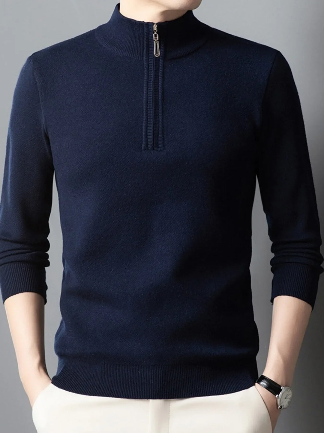 Men's Plus Size Quarter-Zip Long Sleeve Sweater