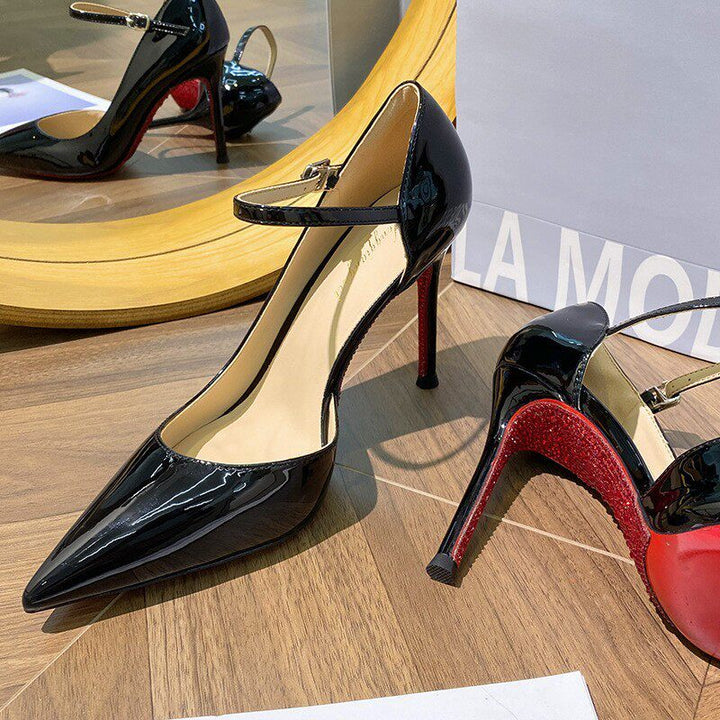 Women Gorgeous Nude High Heels, 2026 Summer New Thin Heel Pointed Toe Sexy Rhinestone Single Strap Side Cutout Pumps
