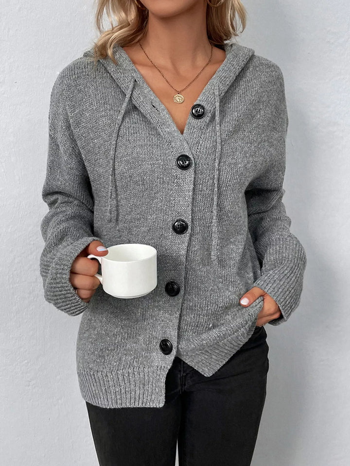Full Size Cozy Knit Hooded Button-Down Cardigan Plus Size