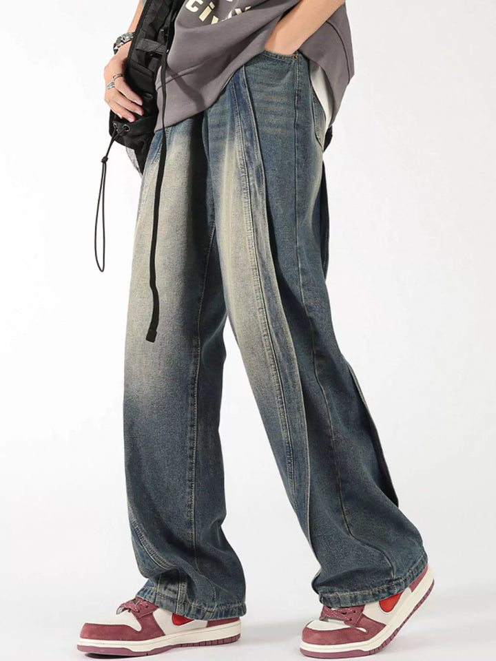 Men's Plus Size Vintage Wash Wide Leg Jeans