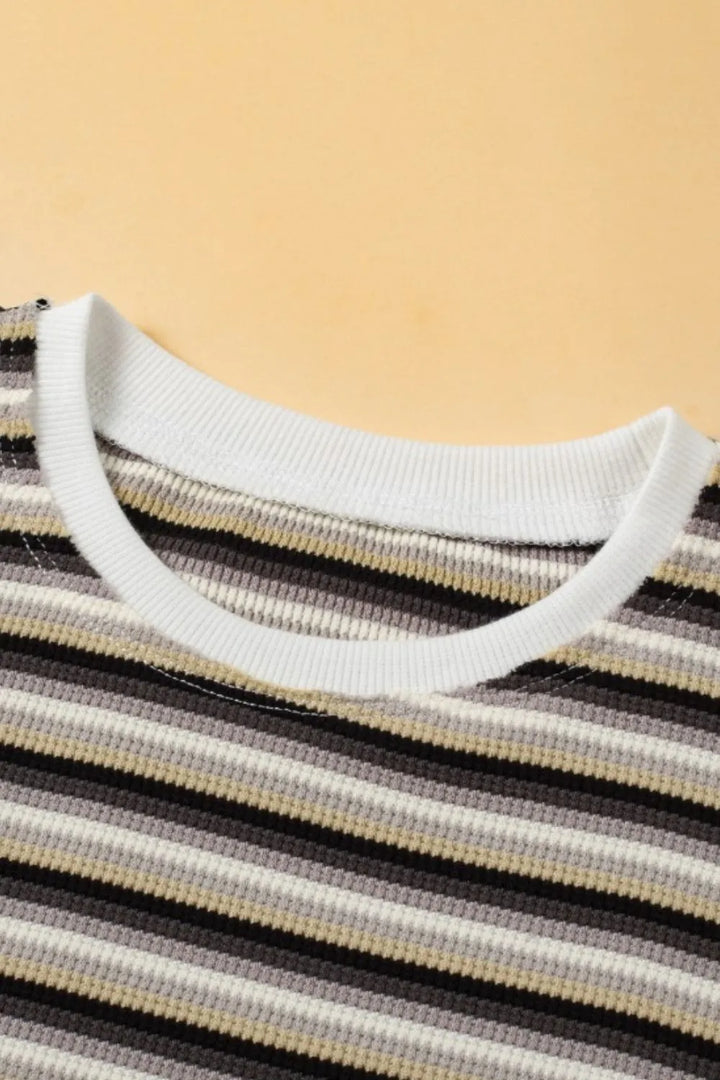 Striped Round Neck Short Sleeve Top and Pants Set