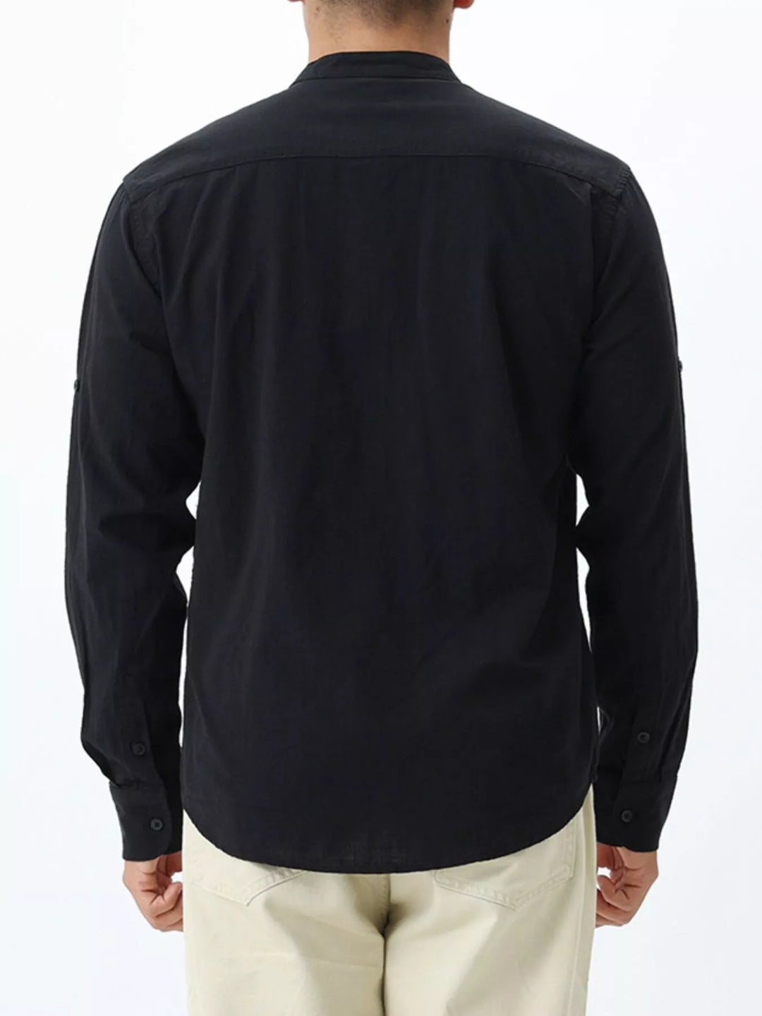 Men's Casual Mandarin Collar Long Sleeve Shirt