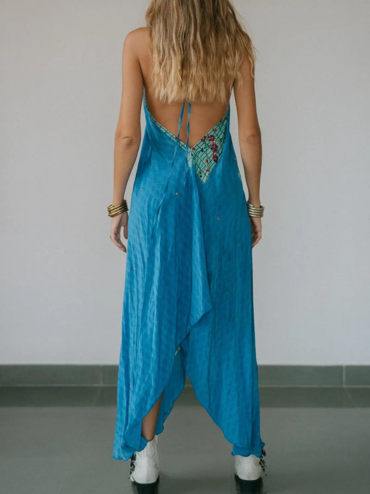 Backless Printed Halter Neck Maxi Dress