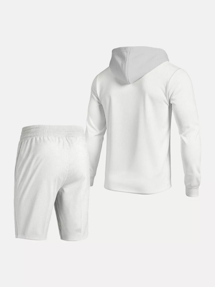 Men's Full Size Casual Hooded Button-Up Top and Shorts Set Plus Size