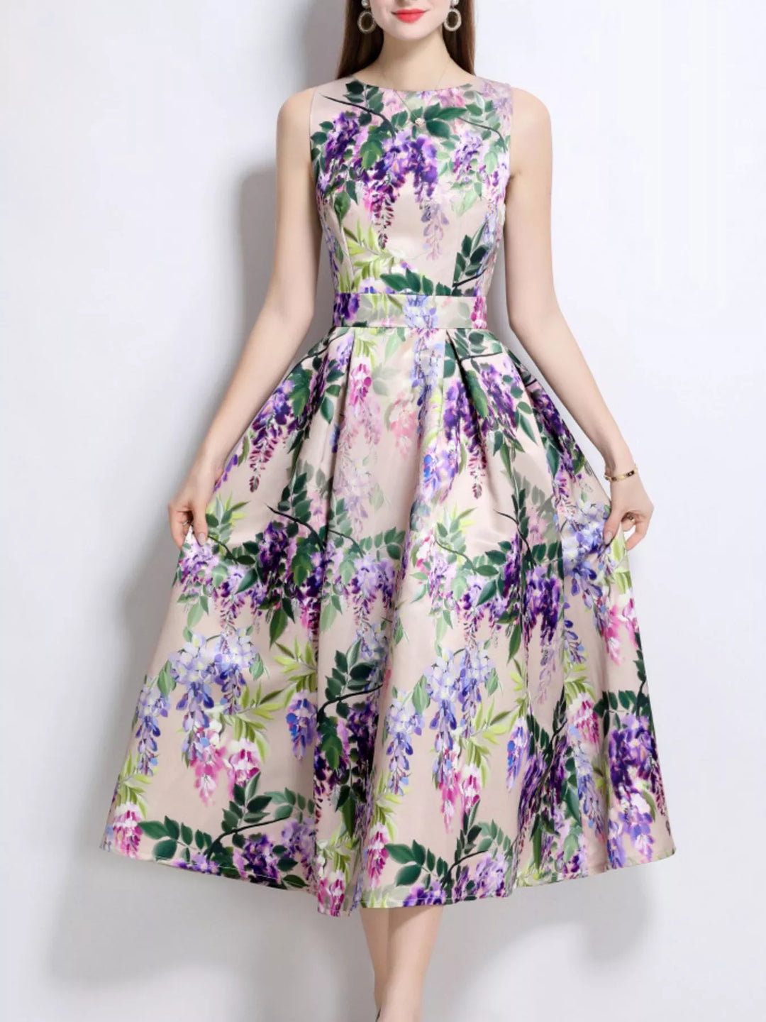 Floral Print Sleeveless Midi Dress