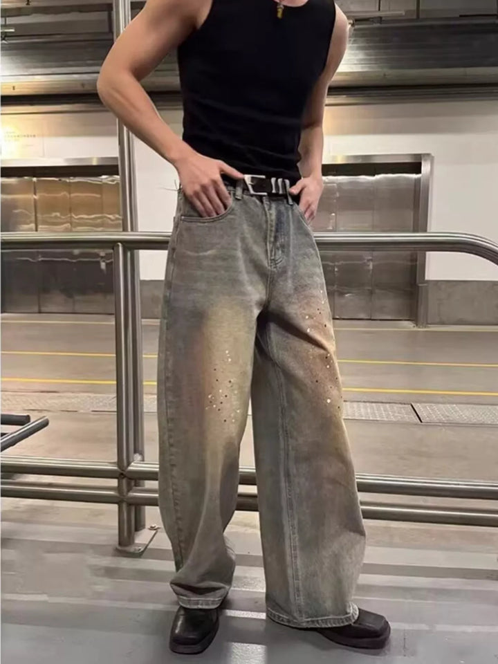 Men's Full Size Vintage Wash Wide Leg Jeans Plus Size