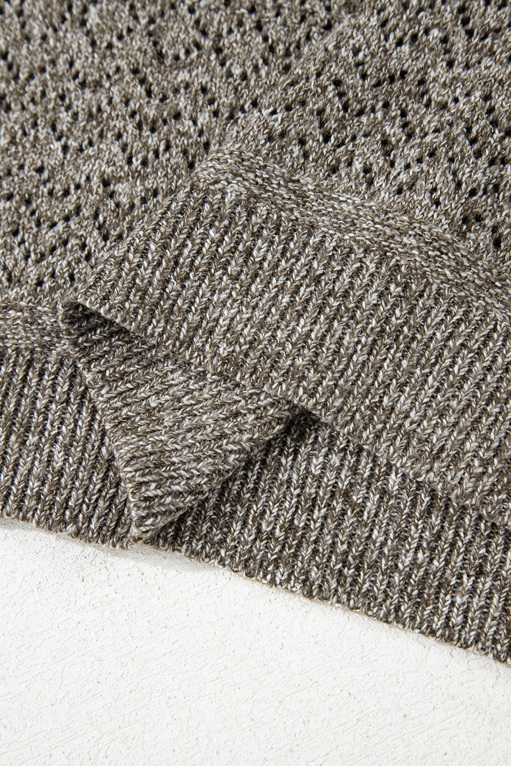 Chestnut Eyelet Pattern Detail V Neck Drop Shoulder Sweater