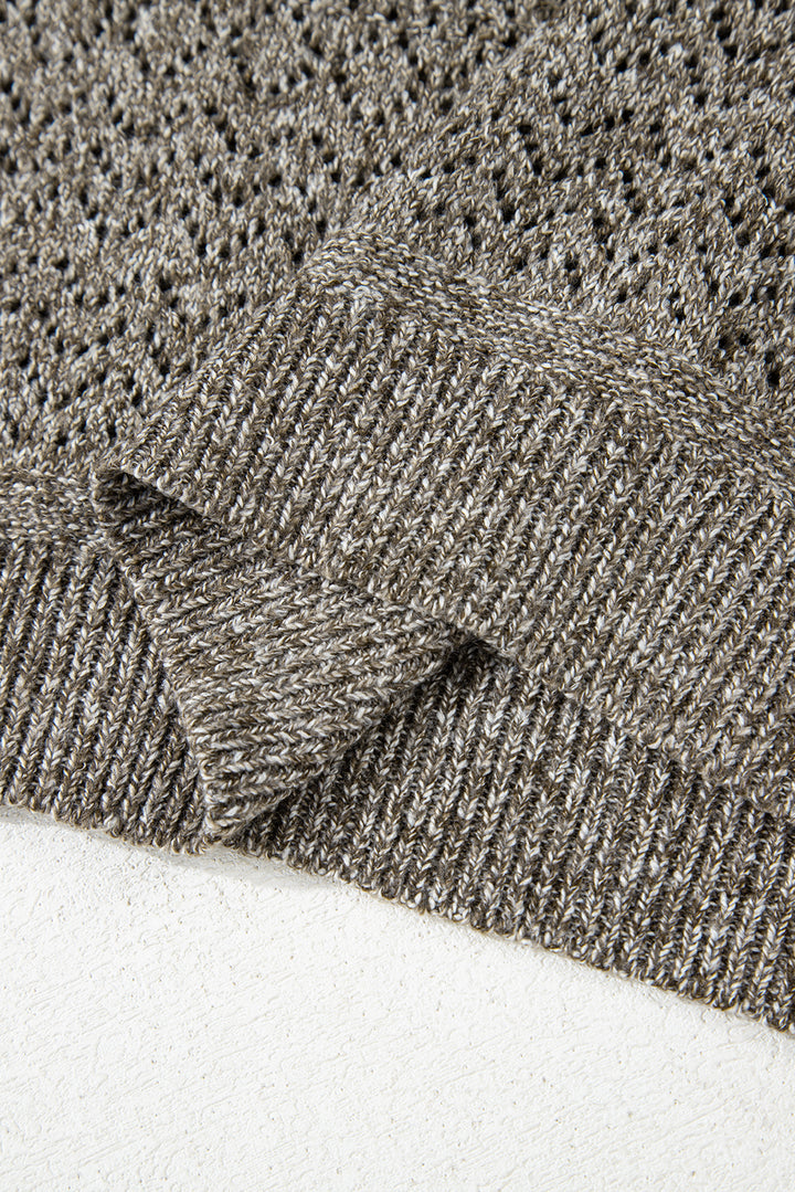 Chestnut Eyelet Pattern Detail V Neck Drop Shoulder Sweater