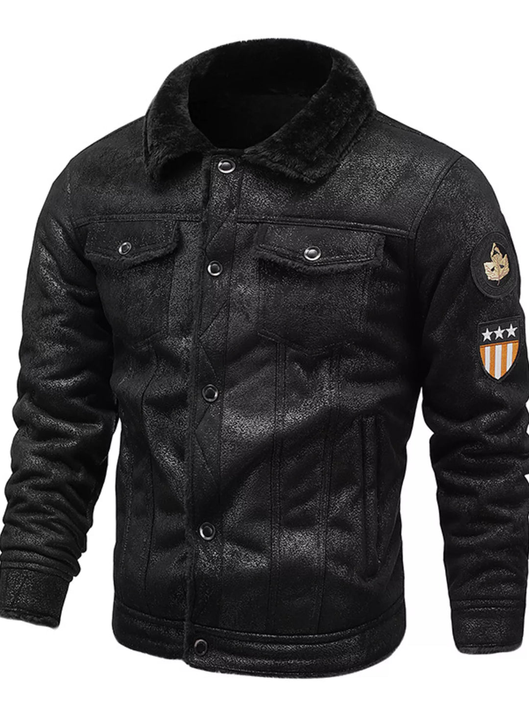 Men's Plus Size Snap Down Fur Collar Jacket