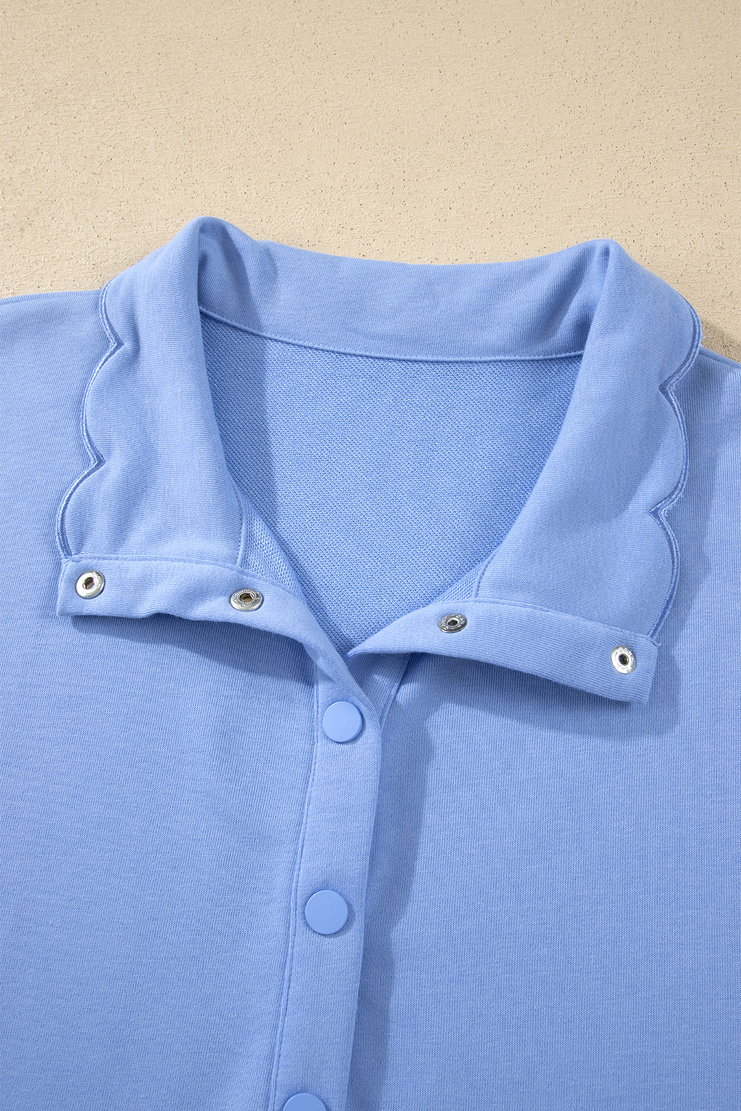 Beau Blue Plus Size Solid Scalloped Hem Button Neck Pullover Mini Dress