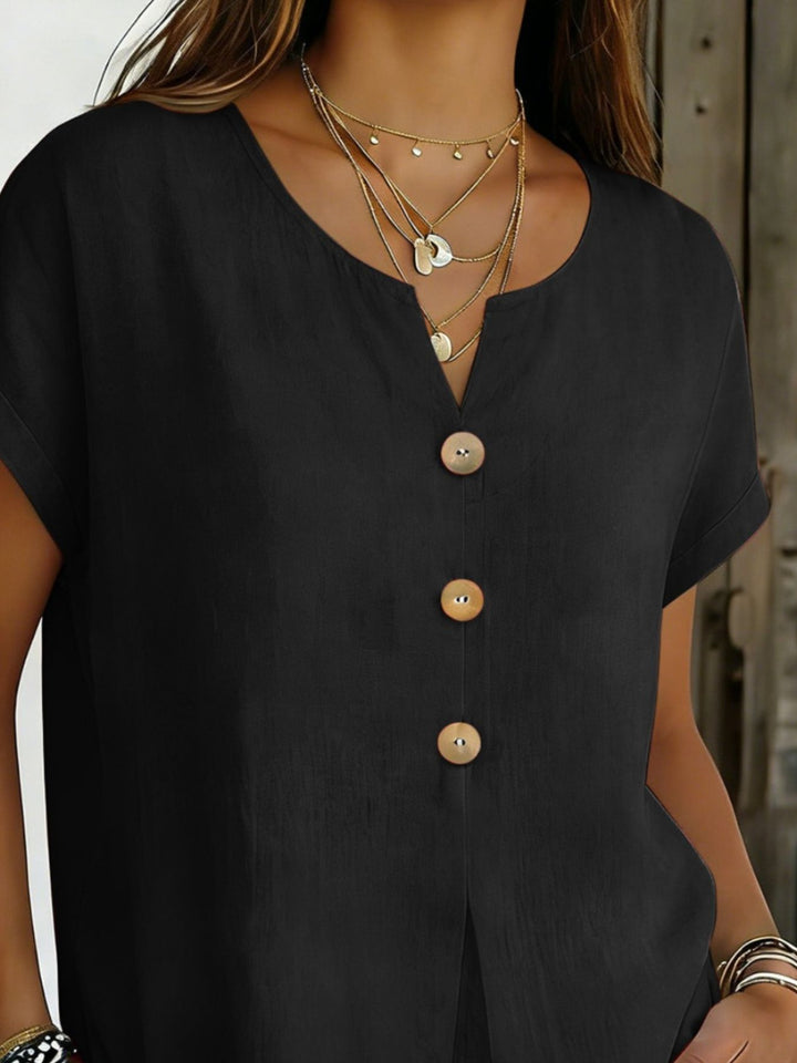 Decor Button Short Sleeve Blouse