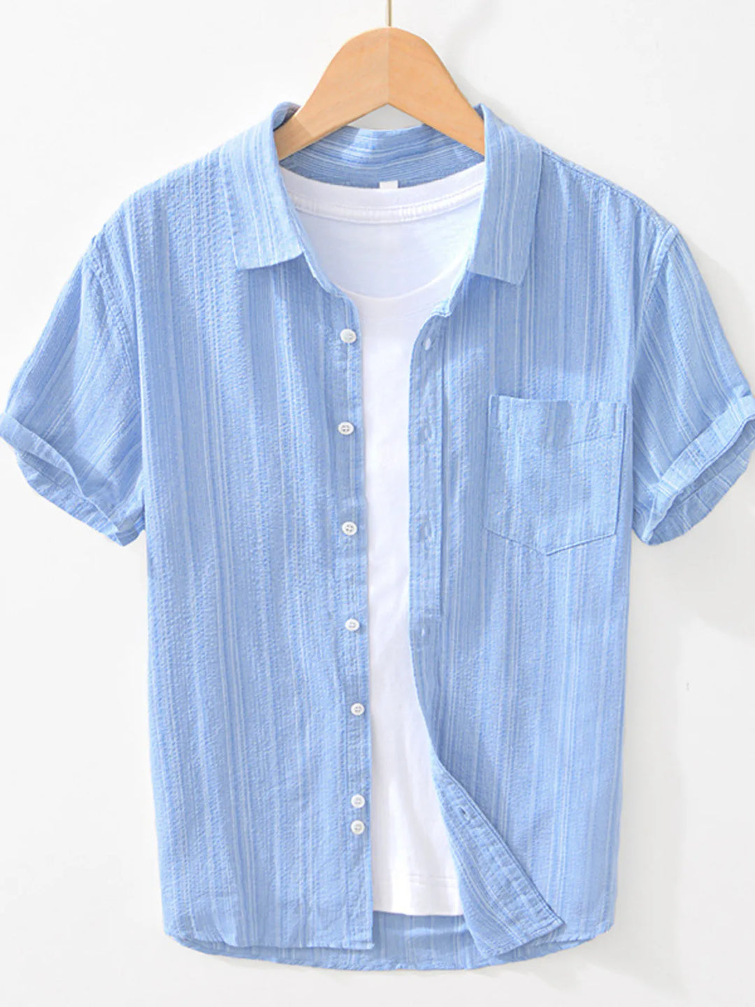 Men's Striped Collared Neck Short Sleeve Shirt