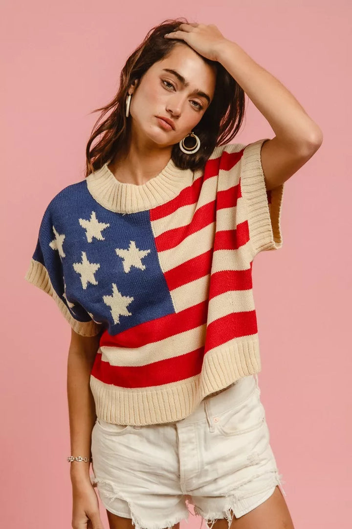 BiBi Star Patches American Flag Sleeveless Sweater