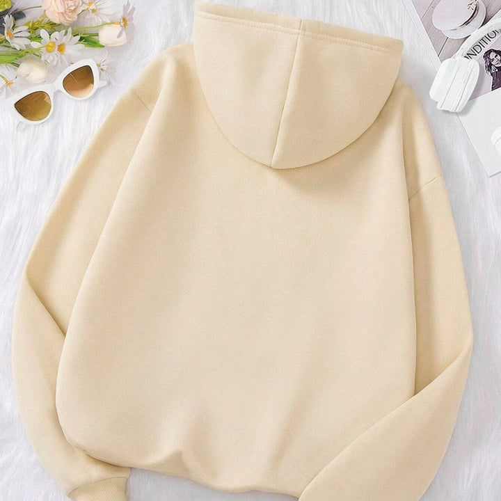 Casual Hooded Sweatshirt With Coffee-themed Lettering Print