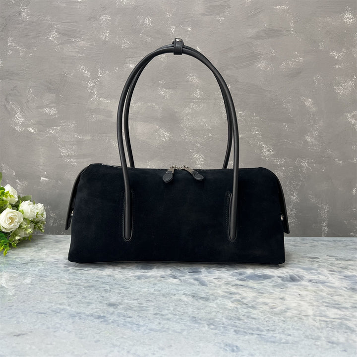 Suede Full-grain Leather Bowling-style Shoulder Bag