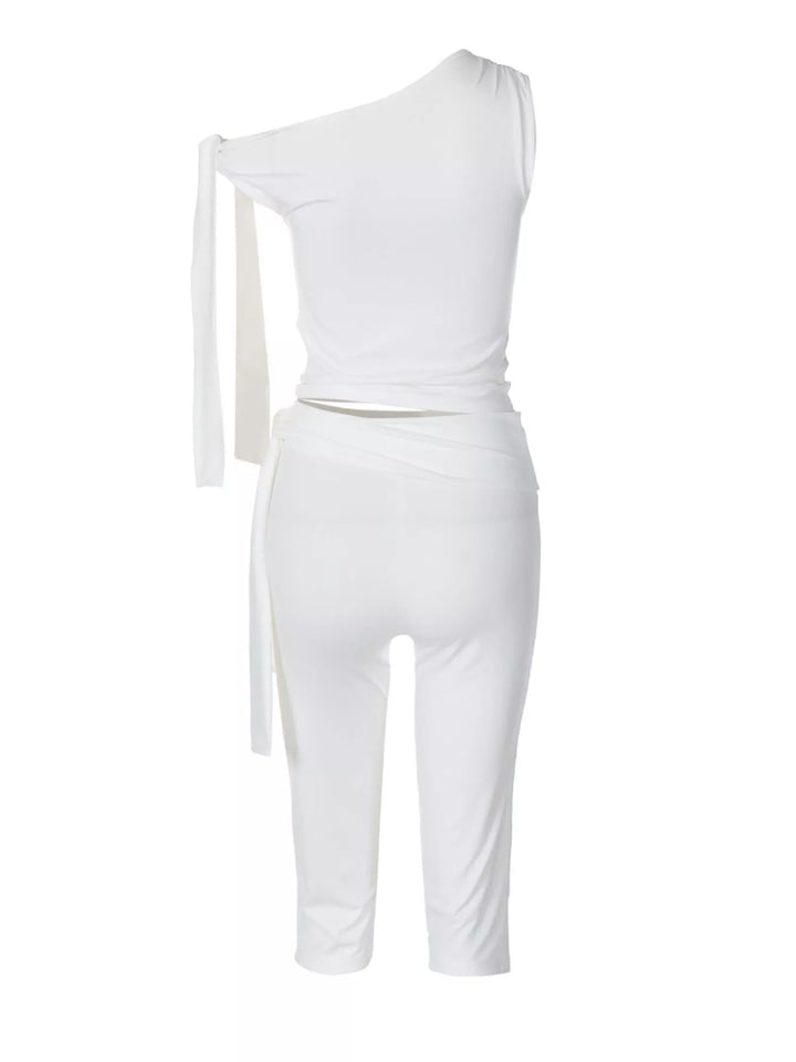 Tied One Shoulder Top and Capris Set