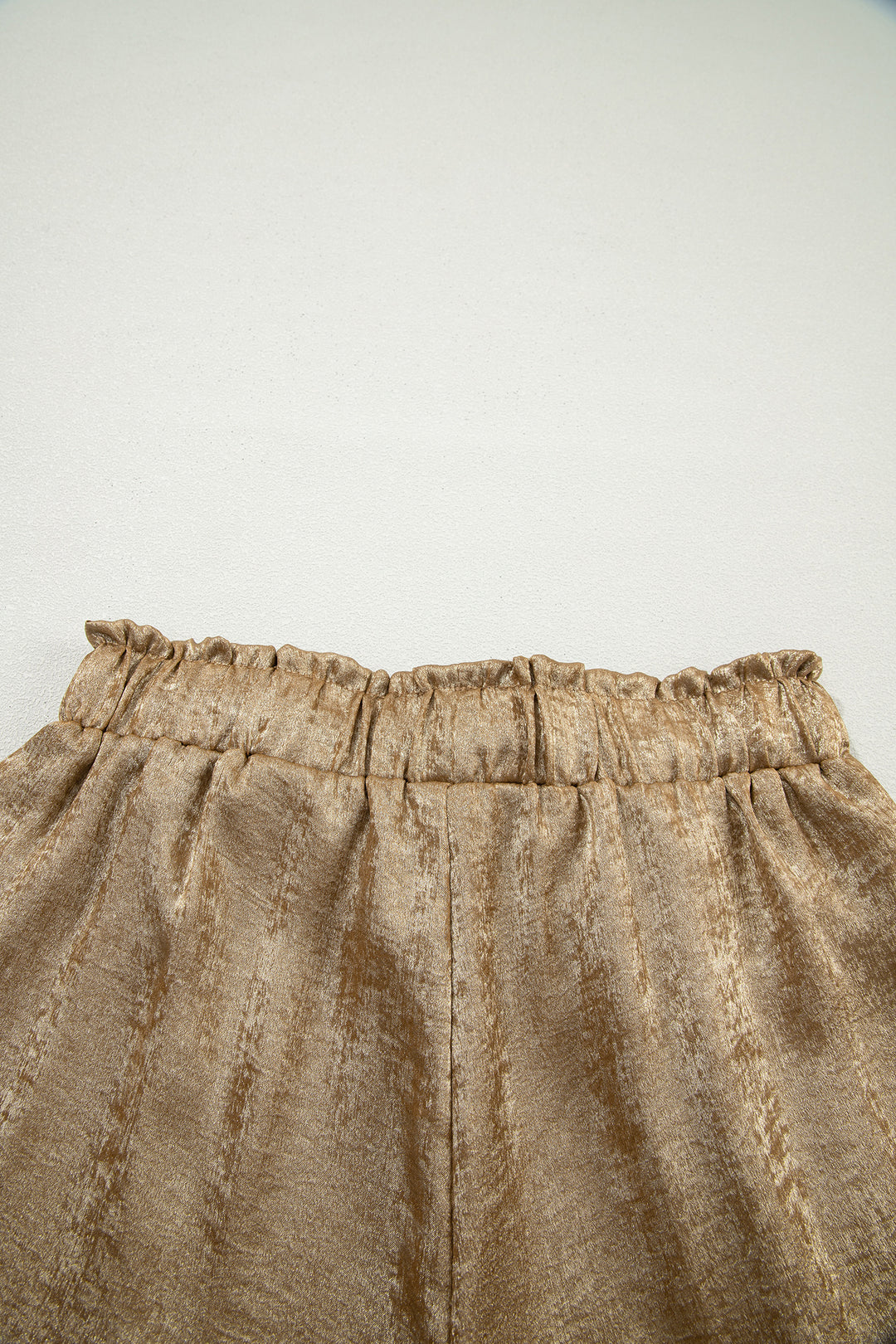 Gold Metallic Luster Tie Elastic Waist Cuffed Hem Shorts