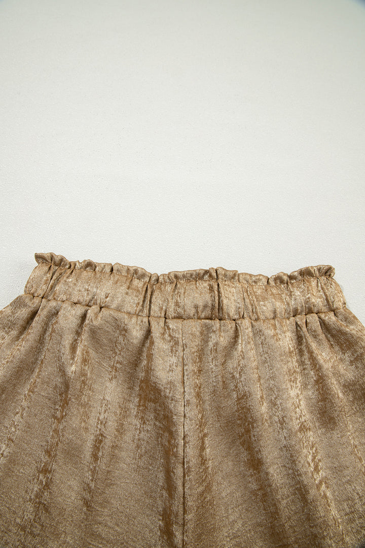 Gold Metallic Luster Tie Elastic Waist Cuffed Hem Shorts