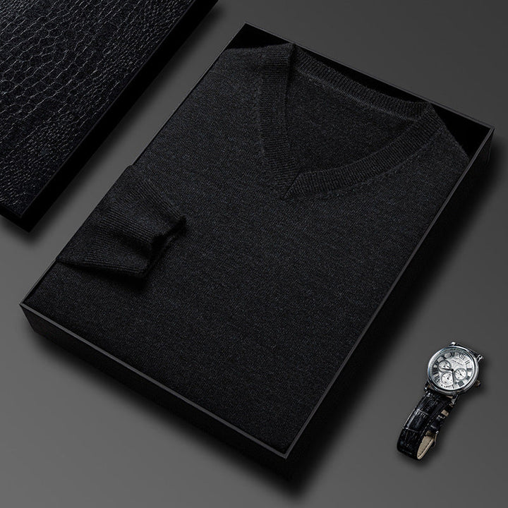 Mens Casual Slim-fit V-neck Solid-color Bottoming Top