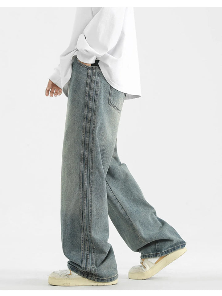 Men's Plus Size Washed Wide Leg Jeans