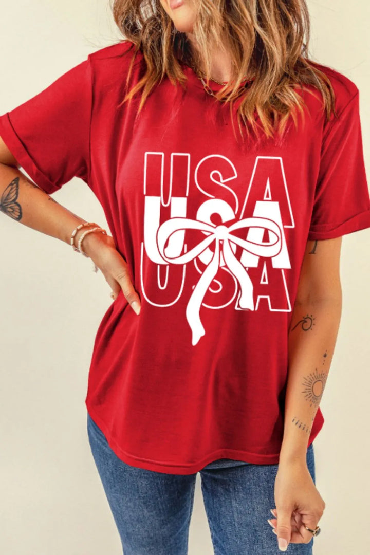 Patriotic USA Bow Graphic T-Shirt