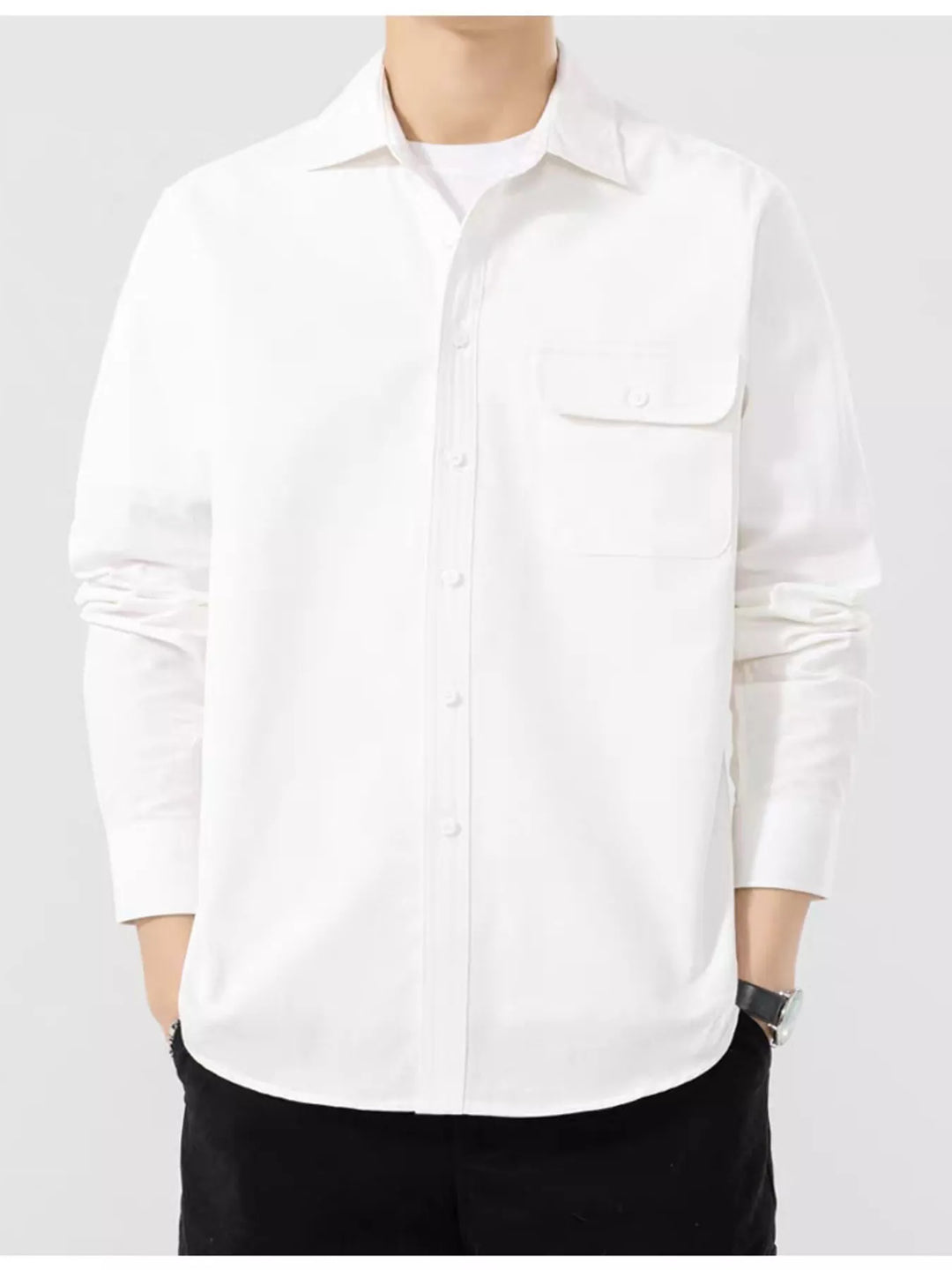 Men's Plus Size Casual Solid Color Long Sleeve Shirt