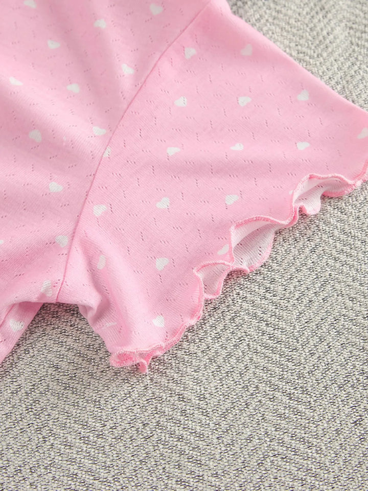 Polka Dot Round Neck Top and Pants Lounge Set