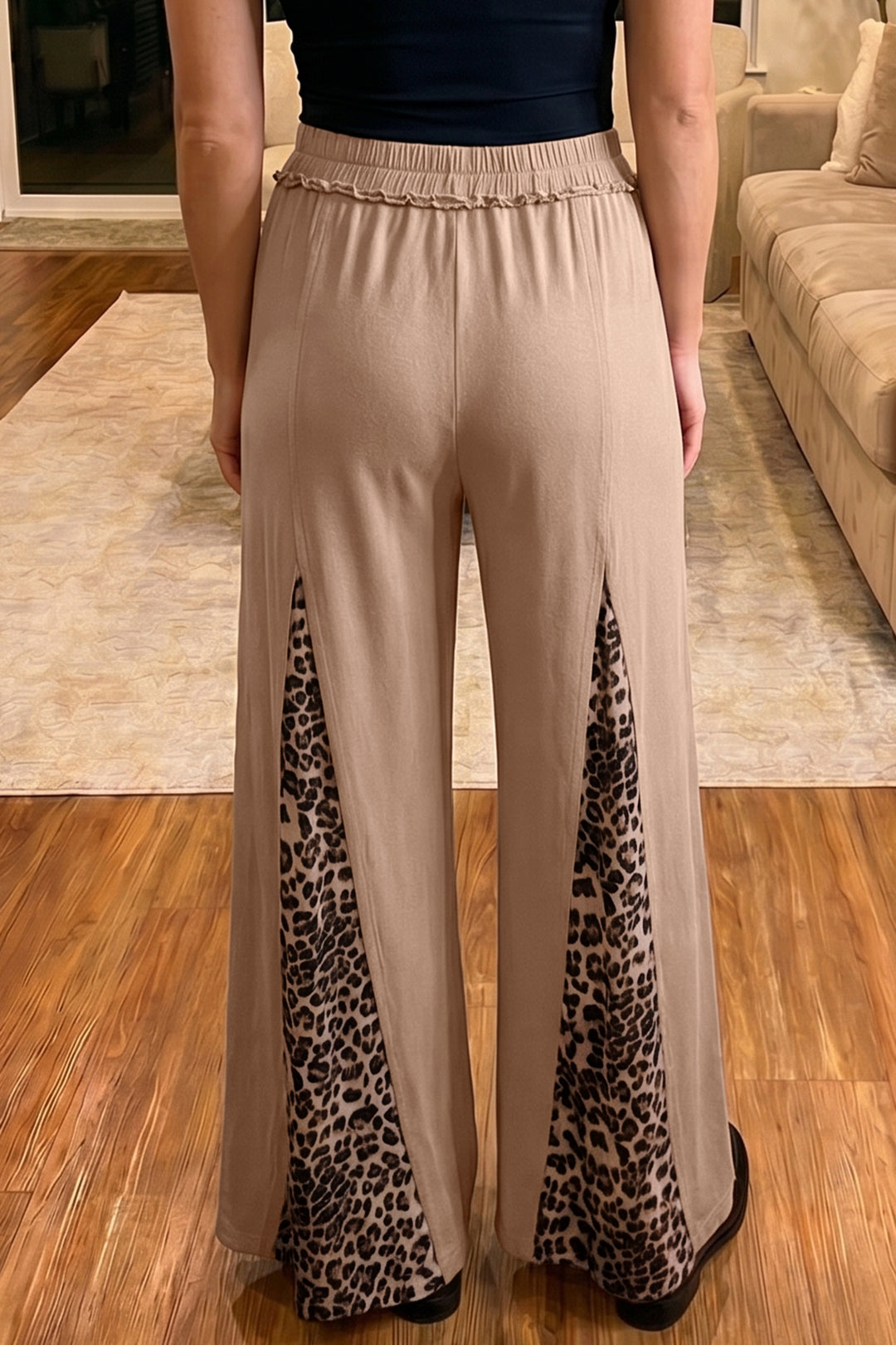 Straw Yellow Mineral Wash Leopard Patchwork Wide Leg Pants