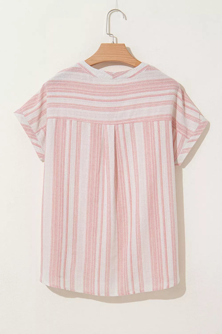 Striped Button Detail Short Sleeve Blouse